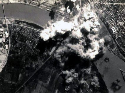 A bridge in Belgrade is bombed in order to hinder the withdrawal of German forces from the City in 1944. (Source Unknown)