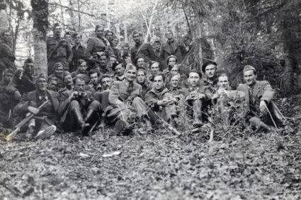 Brigadier Fitzroy Maclean with Koča Popović and members of the Soviet Military Mission, shortly after his arrival on Mount Radan in August 1944. (Private Collection of Mrs. Janie Spring)