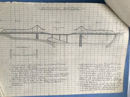 A sketch map of the same Zvornik Bridge drawn by Major Archie Jack. (IWM London, Documents archive 12697))