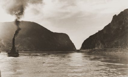 A river barge steaming up the Danube towards the Iron Gates. (National Archives, London, Document HS7-202)