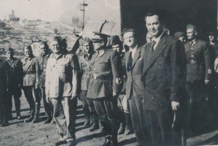 Ivan Ribar, Josip Broz Tito, Sava Kosanović and Šubašić on Vis, July 1944. (Military Museum, Belgrade, Collection of photographs, 8790)