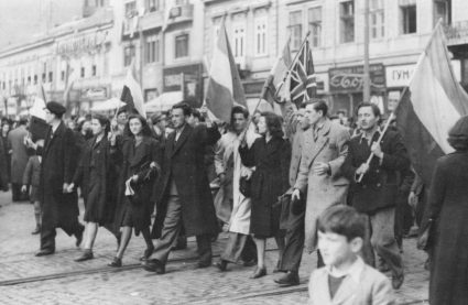 The Union Flag was very visible on the streets of Belgrade on 27th March 1941. (WW2 Stock Image)