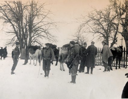 Brigadier Armstrong with Sergeant McFarlane, an escaped Prisoner of War, in the winter of 1943. (Personal photographic collection of Mr. Harry Fenney)